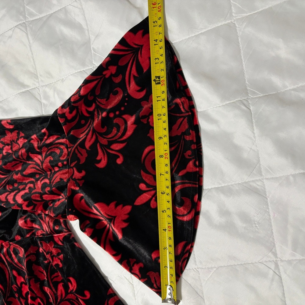 Studio One 22W Velvet Burnout Dress Red Black Whimsigoth Damask Bell‎ Sleeve - Picture 15 of 15